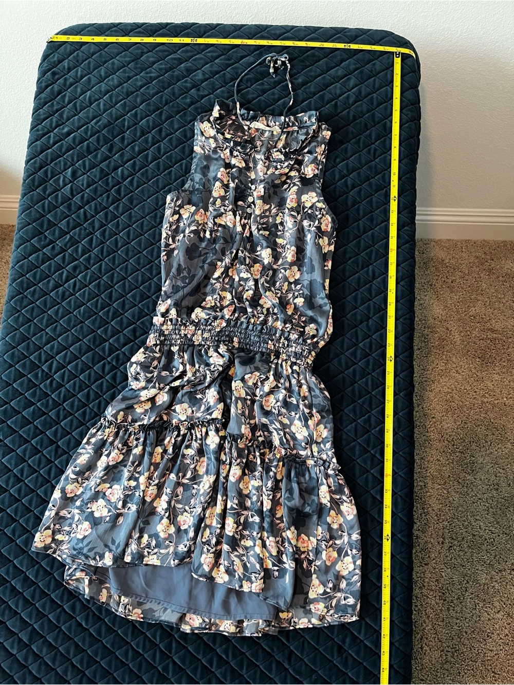 lovestitch Navy Floral Midi Dress with Ruffle Tiers